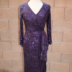 Xscape Formal Evening Gown Sz 8 Purple Sequin Wedding Guest Cocktail Party Dress